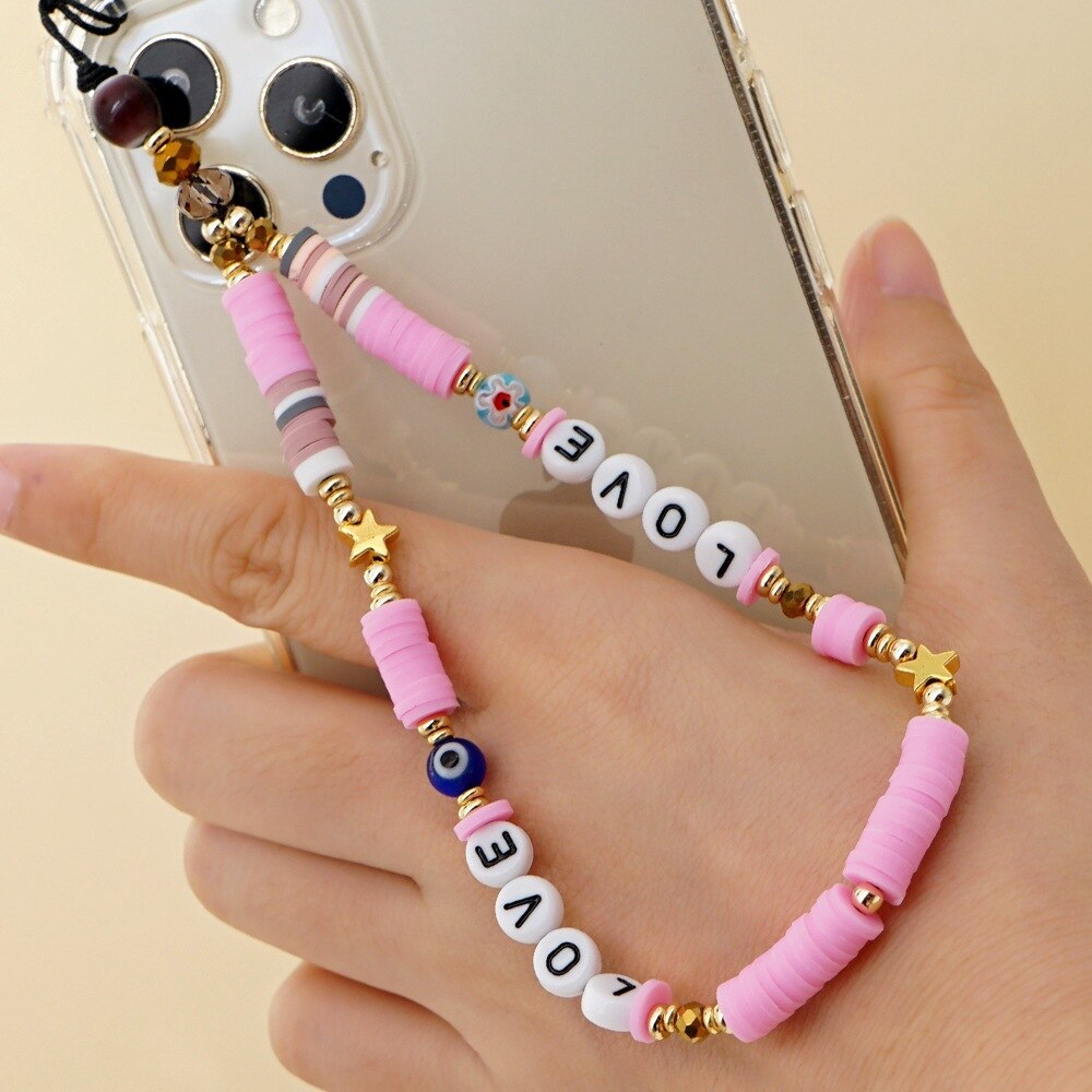 Beads Letter Necklace Chain Phone Charm Bijoux Telephone Pearls Smiley Chains Accessories Matching Bohemian Jewelry Schmuck