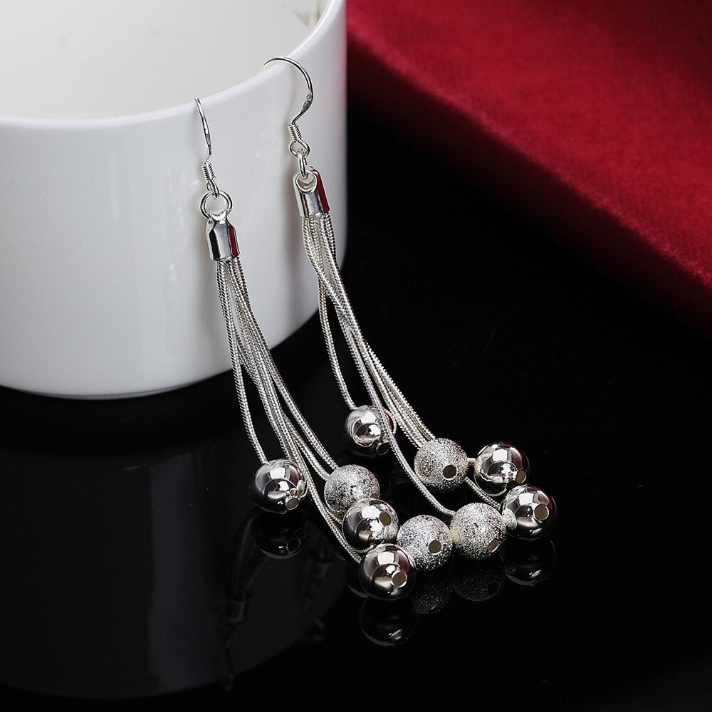Beads Necklace Earrings Female 925 Stamp Silver Color Wedding  Women Bridal Jewelry Sets