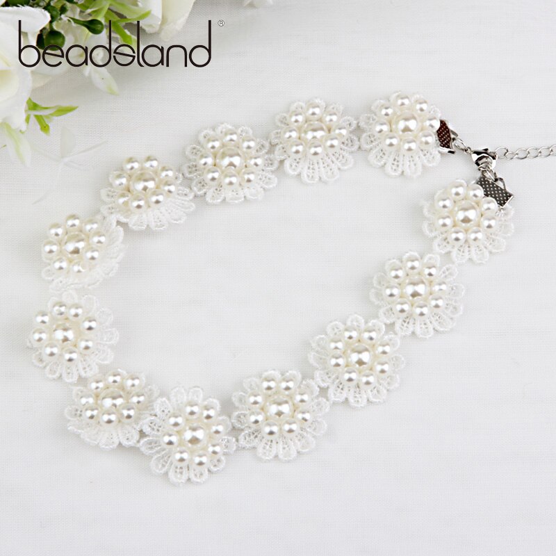 Beadsland Chokers Necklaces Simulated-pearl Handiwork Flower Shape Design Ethnic Woman Girl Party Festival Gift 40157