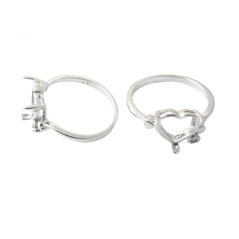 ID27342 unique design 925 silver womens rings heart semi mount ring settings of silver ring settings