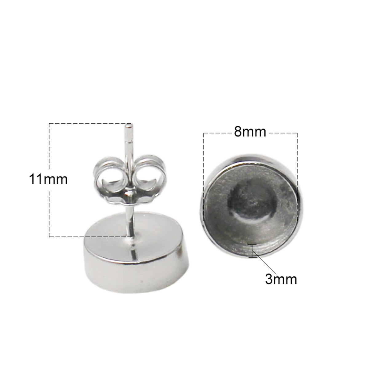 Post earring findings 925 sterling silver stud earring with 8mm round bezel setting for jewelry making ID 34732