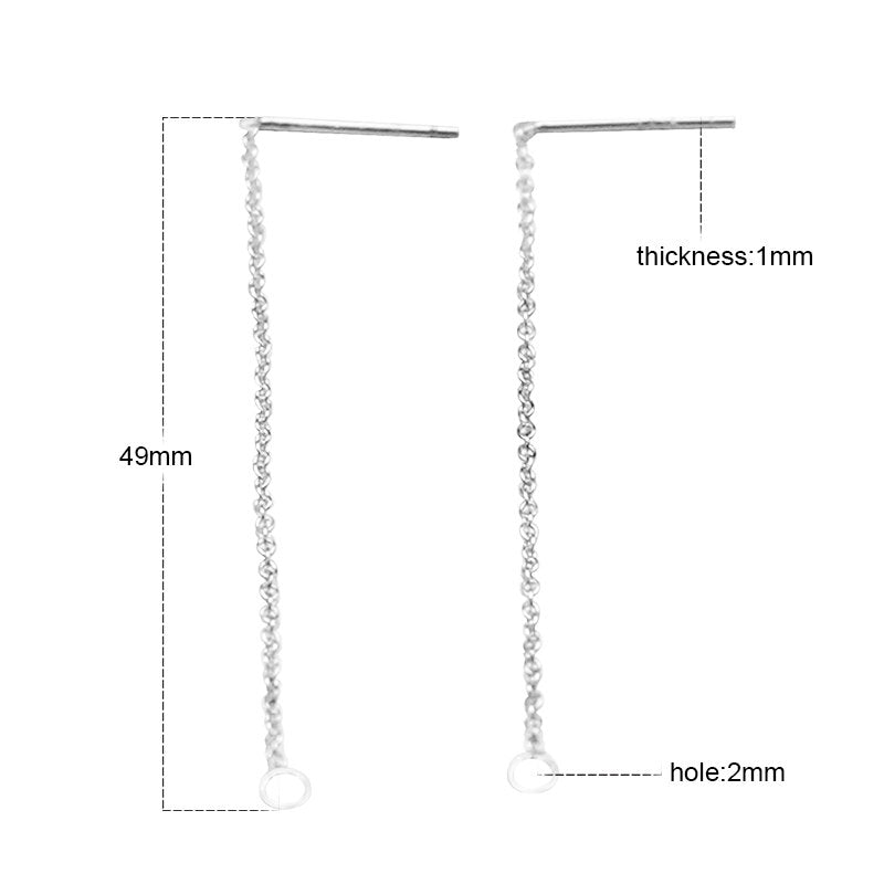 women fashion jewelry 925 sterling silver long chain earrings stud findings 49X1mm hole 2mm post earrings ID 29459