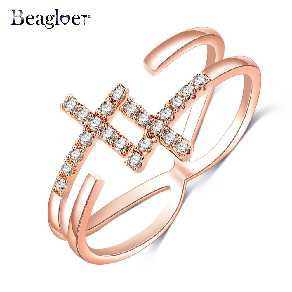 Unique Double Cross Rings Rose Gold/Silver Color Front Opening Rings Fashion Jewelry CRI0526-B