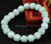 Beautiful 10mm Natural Grade A Jadeite Light Green Flower Round Beads Lucky Bracelet Elastic Strand Bracelets Fine Jewelry