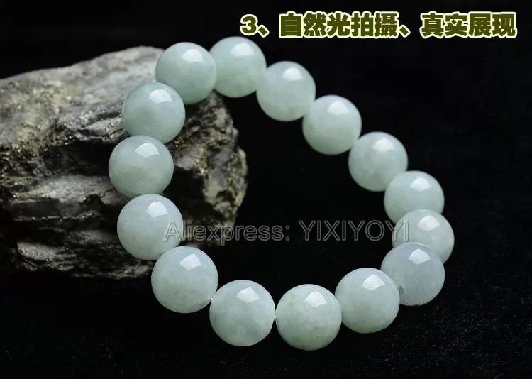 Beautiful 12-13mm Natural Grade A Jadeite Light Green Round Beads Lucky Bracelet + Certificate Fine Jewelry for woman