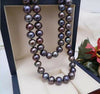 Beautiful 8-9mm Natural tahitian black pearl necklace 18" yellow ball clasp +AAA