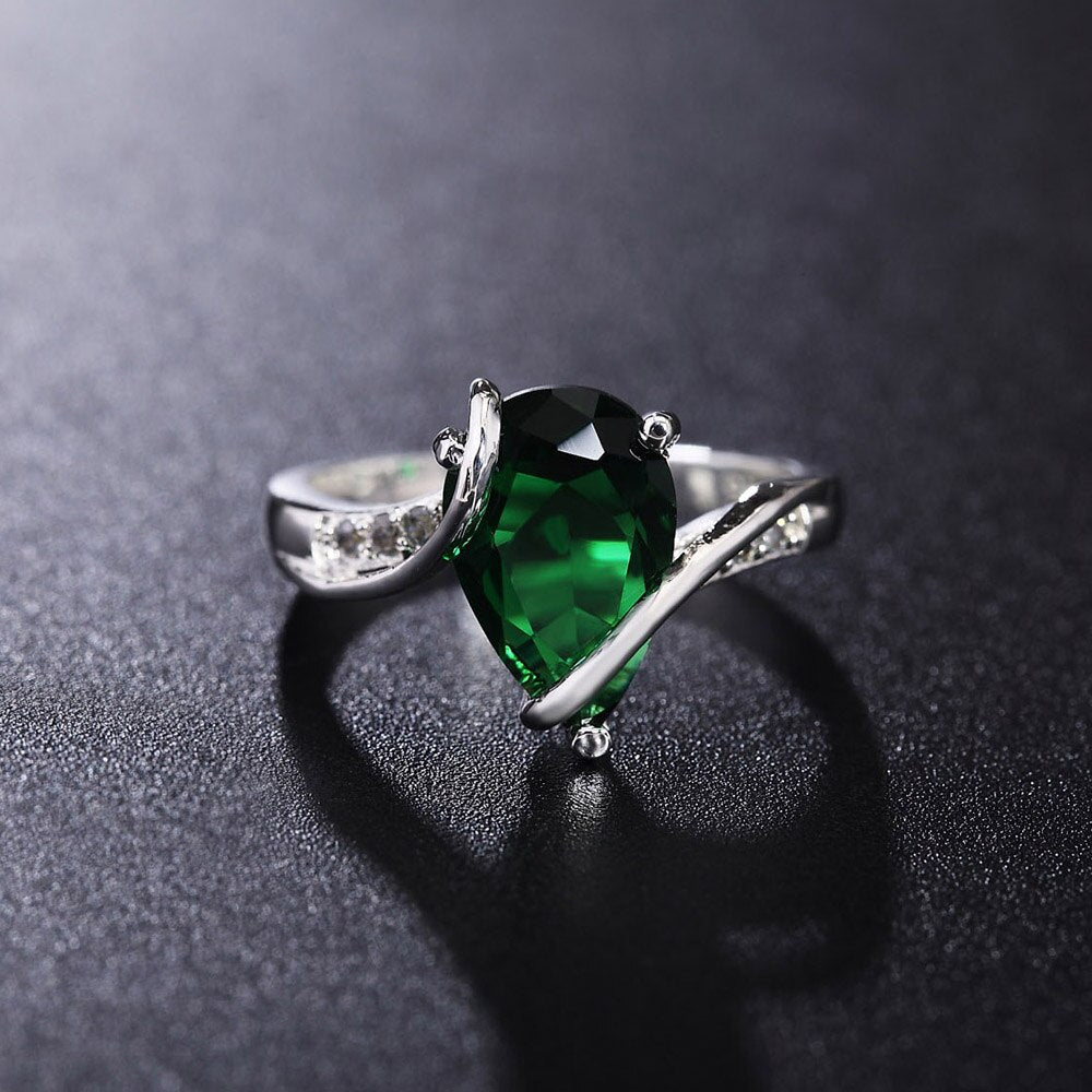 Beautiful 925 Sterling silver green crystal Water droplets Rings For women size 7 8 engagement wedding Jewelry