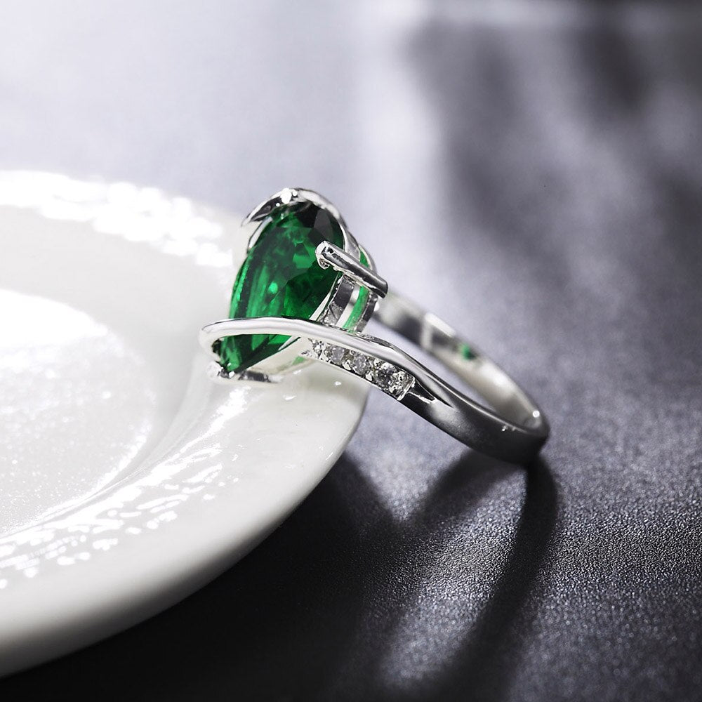 Beautiful 925 Sterling silver green crystal Water droplets Rings For women size 7 8 engagement wedding Jewelry