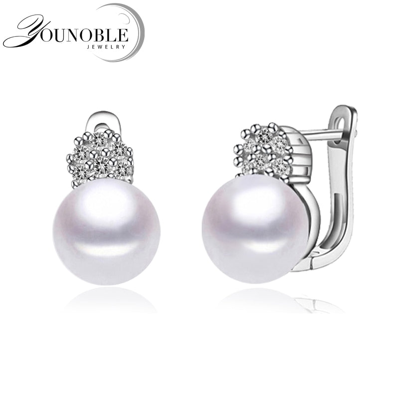 Beautiful 925 silver earrings pearl female,summer trendy bridal real natural white grey black pearl earrings women
