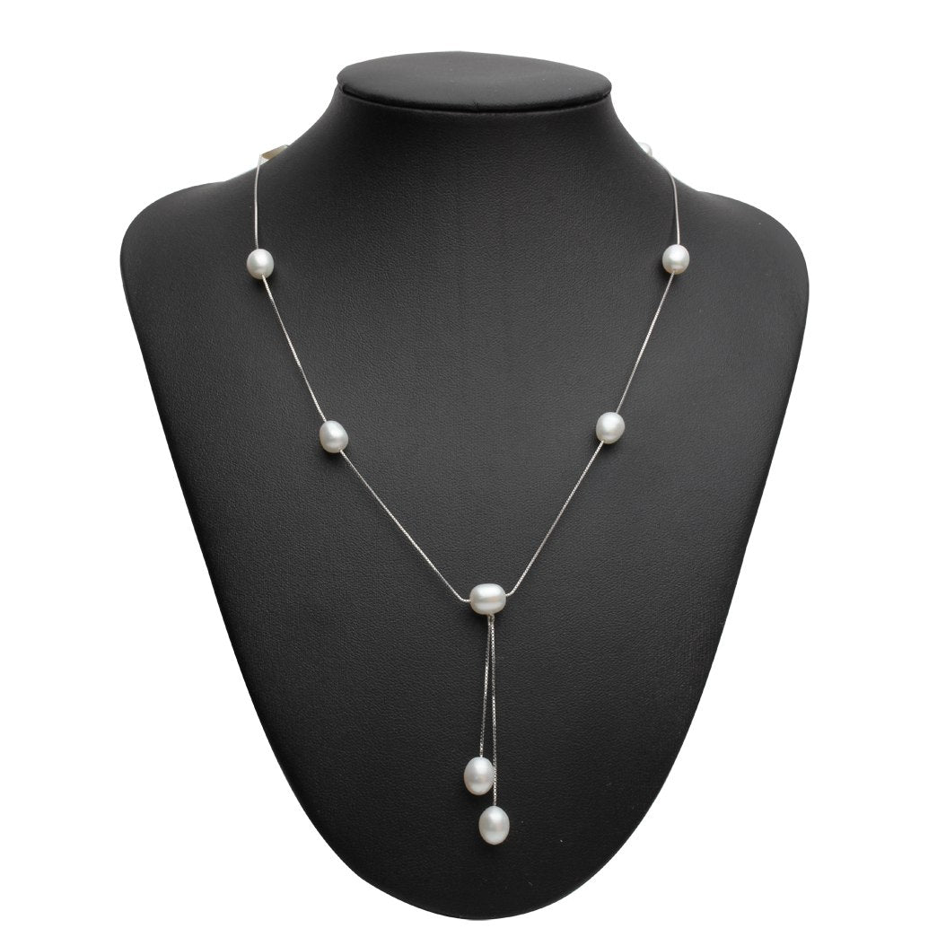 Beautiful 925 sterling silver chain necklace with pearl,wedding women simple tassel choker necklace 45cm