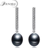 Beautiful 925 sterling silver earrings women,wedding cultured natural black pearl earrings