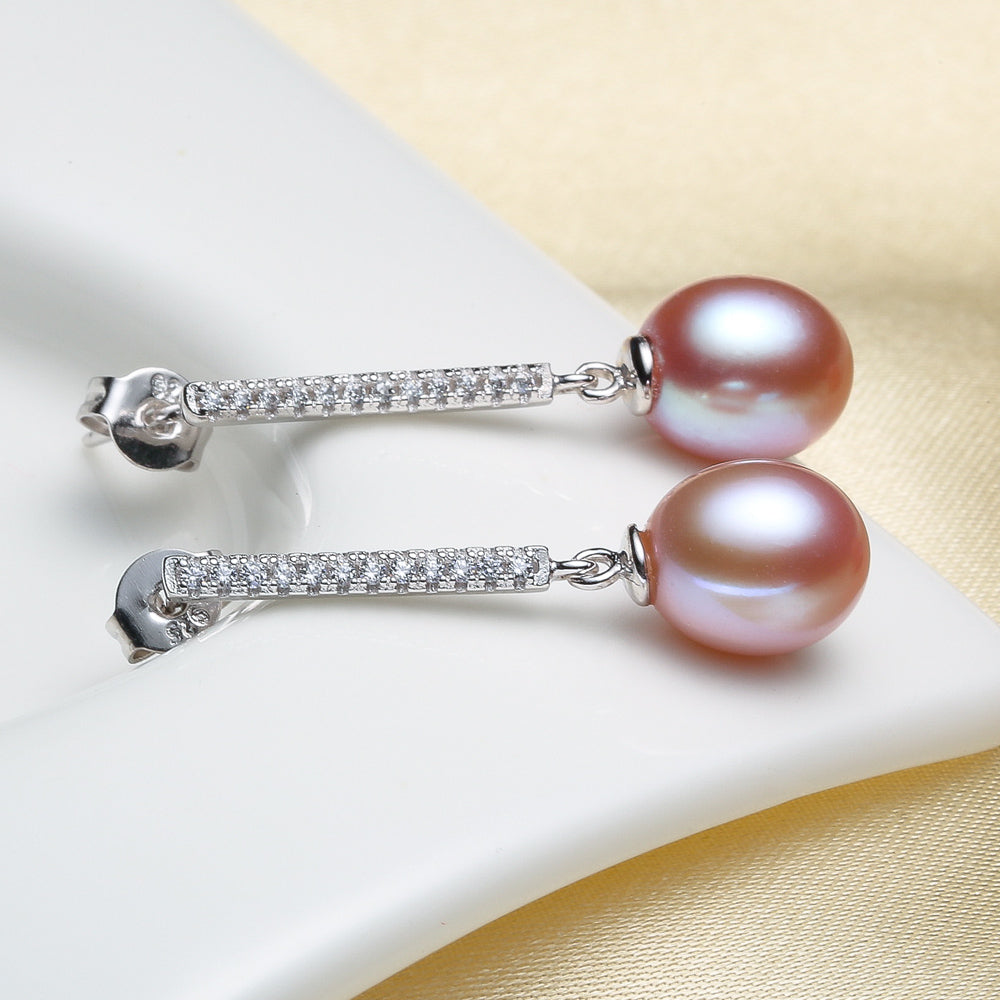 Beautiful 925 sterling silver earrings women,wedding cultured natural black pearl earrings