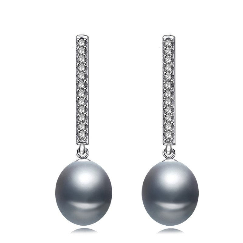 Beautiful 925 sterling silver earrings women,wedding cultured natural black pearl earrings