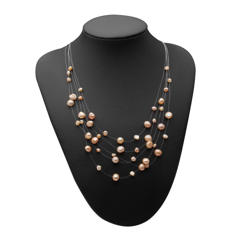 Beautiful Baroque Multi-layer Pearl Necklace for women 925 sterling silver Nine Natural pearl colors necklace