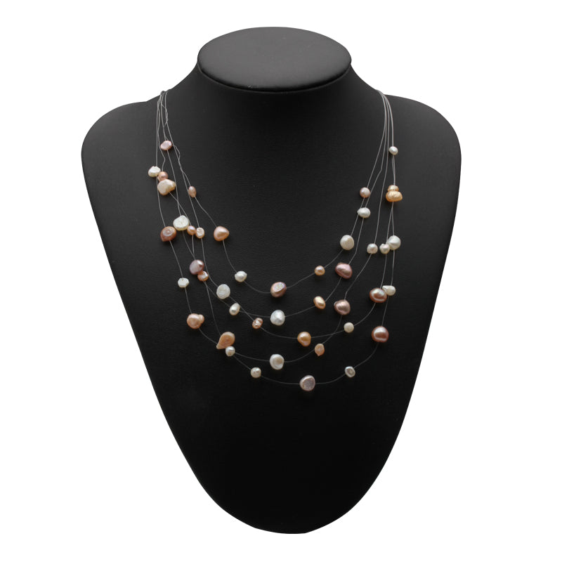 Beautiful Baroque Multi-layer Pearl Necklace for women 925 sterling silver Nine Natural pearl colors necklace