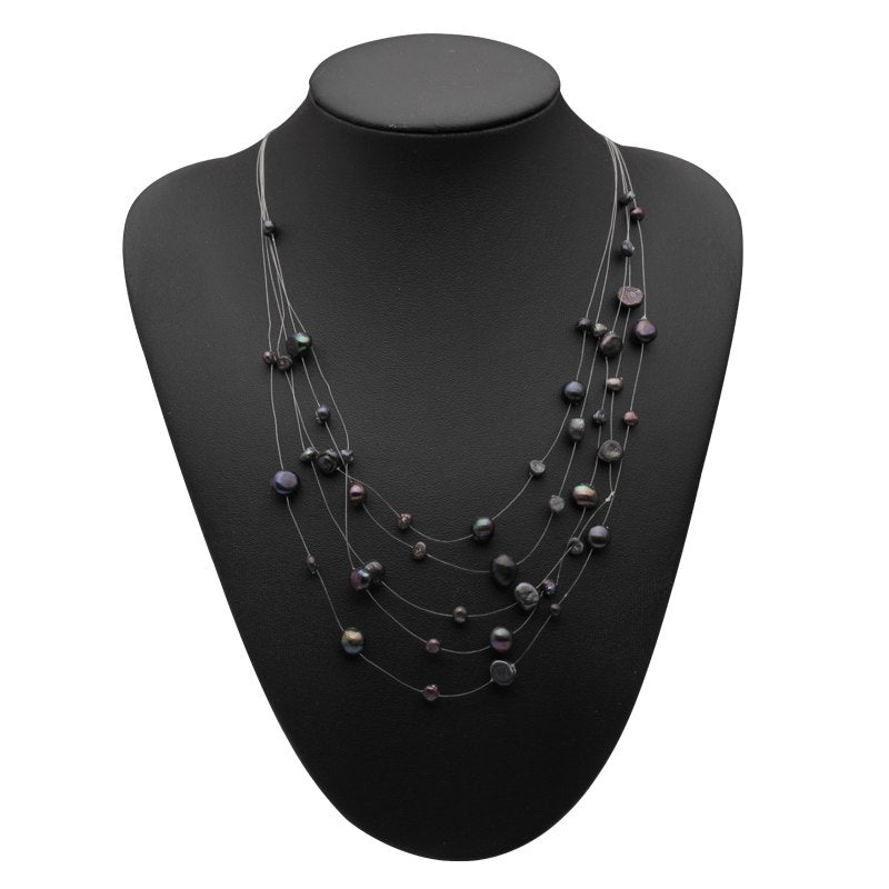 Beautiful Baroque Multi-layer Pearl Necklace for women 925 sterling silver Nine Natural pearl colors necklace