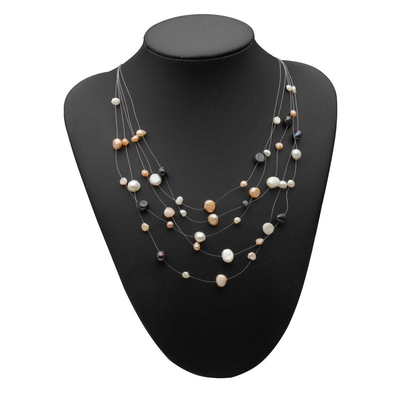 Beautiful Baroque Multi-layer Pearl Necklace for women 925 sterling silver Nine Natural pearl colors necklace