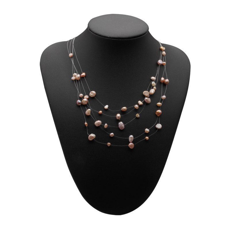 Beautiful Baroque Multi-layer Pearl Necklace for women 925 sterling silver Nine Natural pearl colors necklace