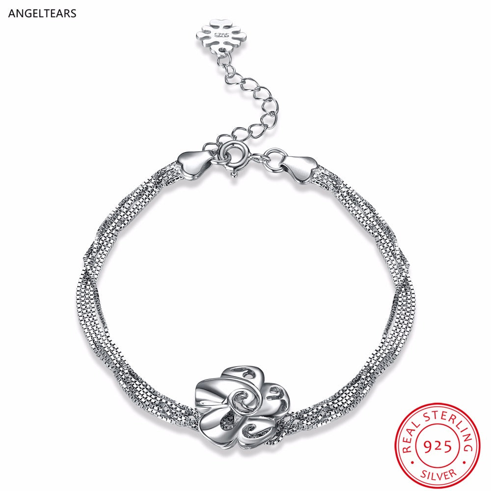 Beautiful Design 925 Sterling Silver Flower Charms Bracelets & Bangles Fashion Party Jewelry Wedding Gifts For Women Pulseira