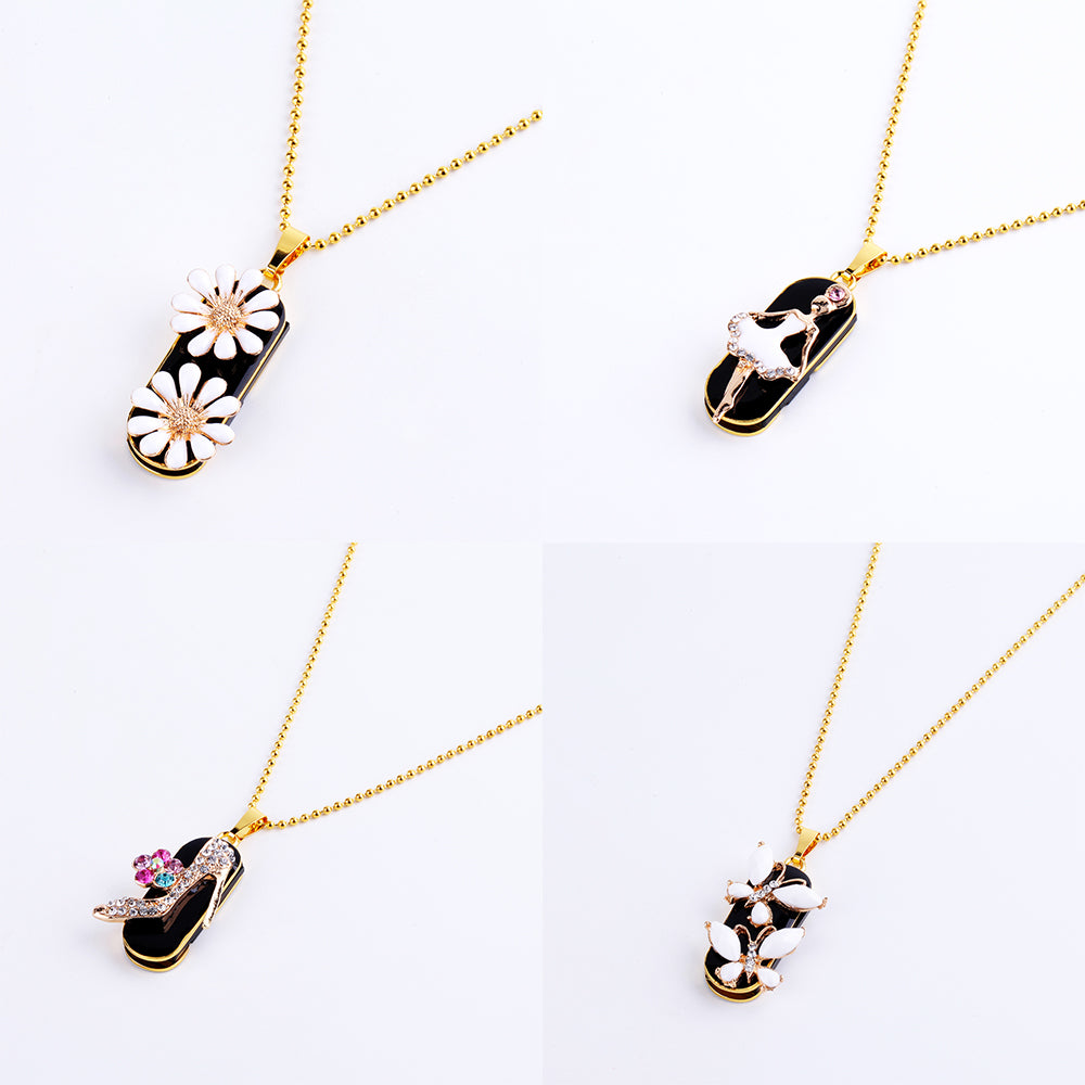 Beautiful Diamond Necklace Pendant USB-Flash Drive Metal Waterproof Memory Stick 128GB 64GB 32GB 16GB 8GB Gift For Girlfriend