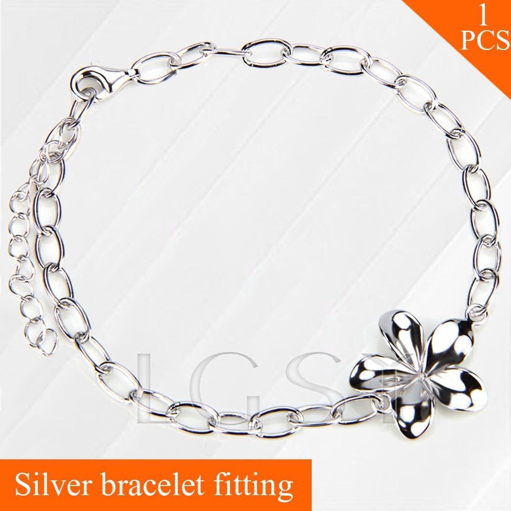 Beautiful Flower women jewelry 925 sterling silver bracelet fitting, charm bracelet accessory, mounting for DIY pearl bracelet