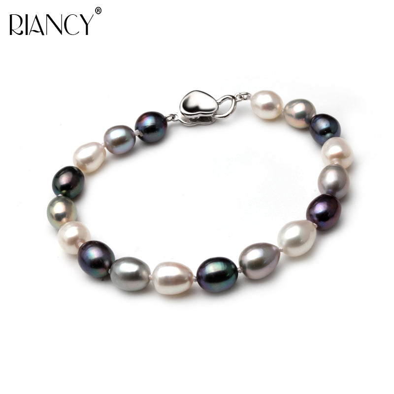 Beautiful Natural Multicolor pearl bracelet women wedding charm bracelet 925 silver jewlery girl birthd gift box