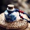 Beautiful Pastel Painted Ceramic Blue Lotus Charming Red Porcelain Beads Aromatherapy Wishing Bottle Pendant Wax String Necklace