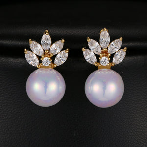 Beautiful Women Bride Fashion Pearl Stud Earrings AAA Cubic Zirconia Rose Gold Color Jewelry Earring Brincos Wholesale E-030