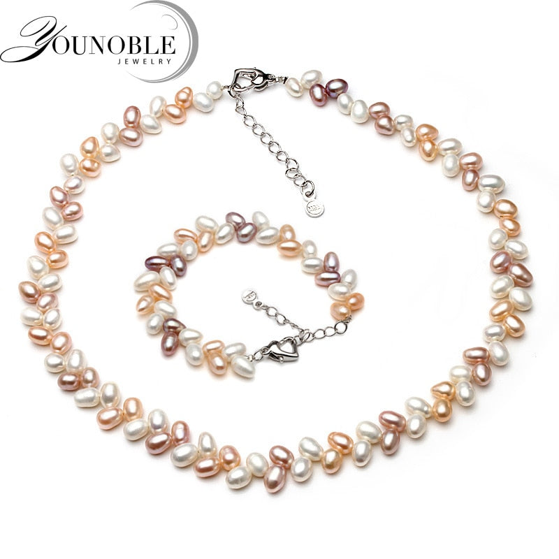 Beautiful boho pearl jewelry set,anniversary gift multi color natural pearl necklace bracelet set women