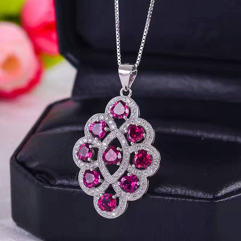 Beautiful heart cut gemstone pendant 9pcs 4mm*4mm natural pyrope garnet silver necklace pendant solid 925 silver garnet pendant