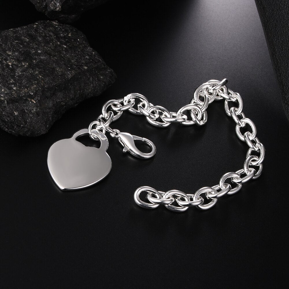 Beautiful romantic heart card 925 sterling silver Bracelet for woman fine noble jewelry Wedding party Holiday gifts