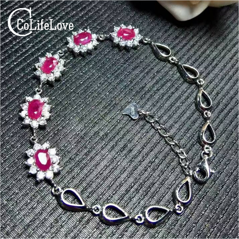 Beautiful silver ruby bracelet 5 pcs natural blood red ruby bracelet solid 925 silver ruby bracelet luxurious gift for girl
