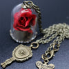 Beauty and the Beast Necklace Vintage Rose Flower Terrarium Pendant Hermione Valentines D Fairy Tale Movie Victorian Jewelry