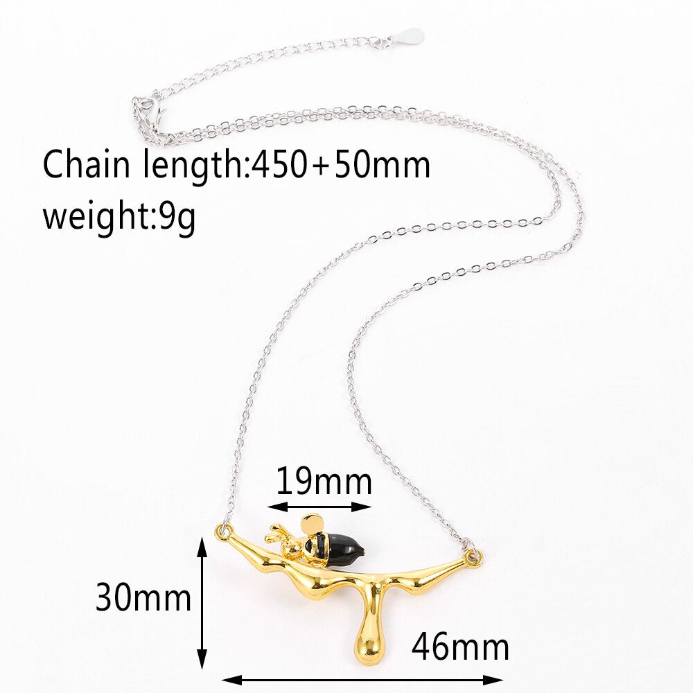 Bee and Dripping Honey Pendant Necklace Charm golden silver color bee chain necklace Designer Fine animal Jewelry gift for Women