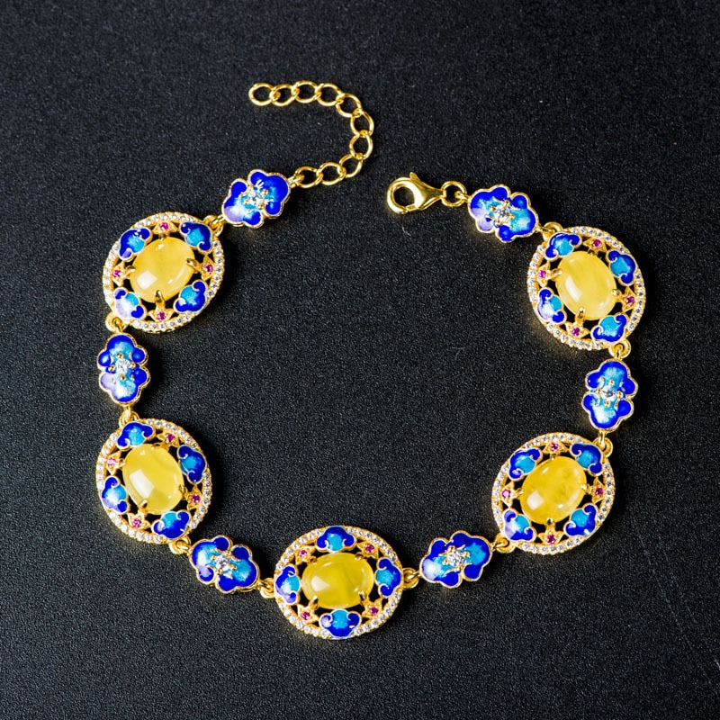 Beeswax Bracelet Silver Jewelry S925 Sterling Silver Cloisonne Ethnic Style Enamel Color Craft Jewelry Wholesale