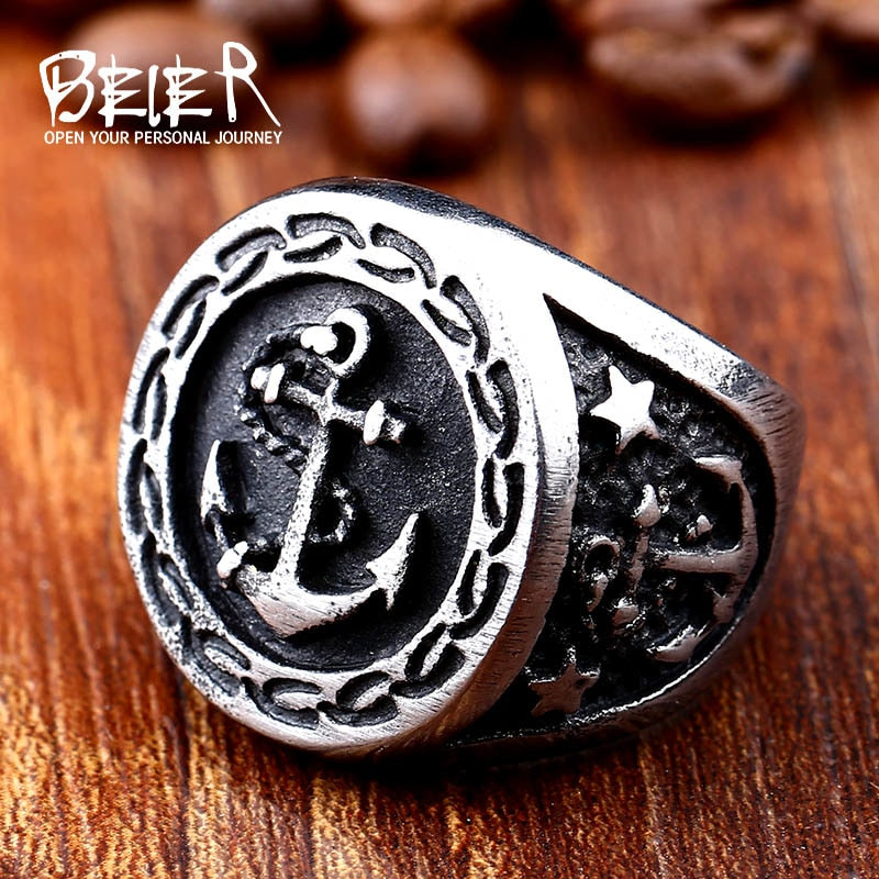 316L Stainless Steel Antique silve biker men   High Quality fashion   ring jewelry LR487
