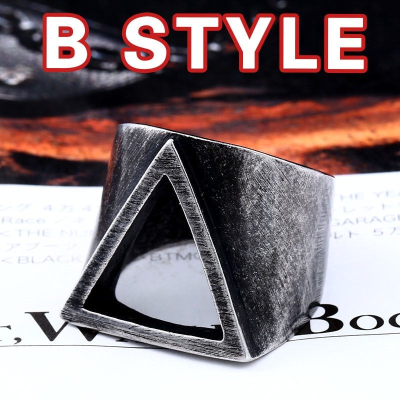 316L Stainless Steel vintage retro punk fashion triangle men jewelry fingur man rings valentine anillos viking LR543