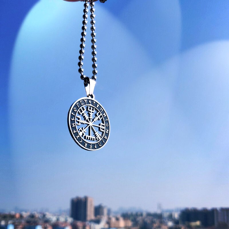 Beier 316L stainless Viking Icelandic Vegvisir Helmet Horror In Runic Circle Pendant Magical Staves Compass Rune Amulet LP545