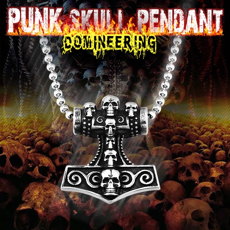 Beier 316L stainless Viking Norse Odin Thors Mjolnir Hammer Men  scandinavian Necklace pendant skull Jewelry LP390
