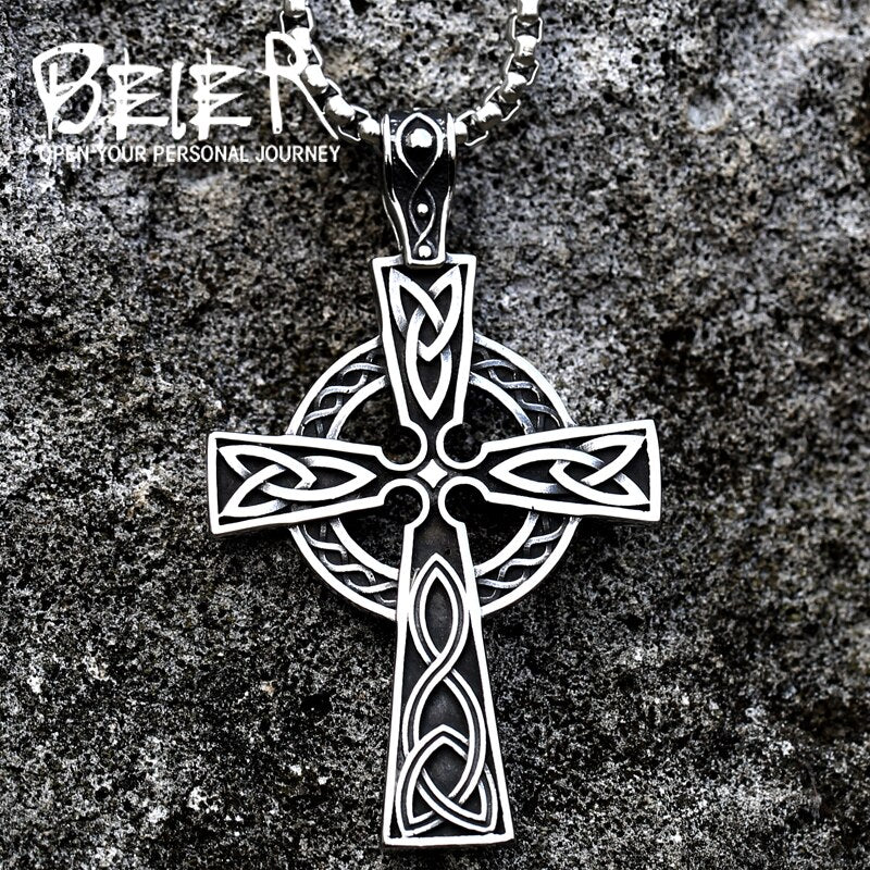Beier 316L stainless  viking Disc Pattern cross pendant necklacet Amulet scandinavian Jewelry BP8-505