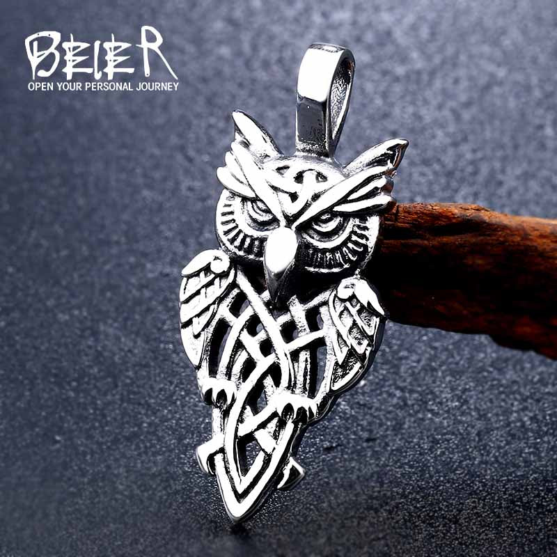Beier 316L stainless steel Nordic Vikings Runes Amulet Pendant Necklace owl Runes PENDANT Necklace Nordic Talisman Chain BP8-293