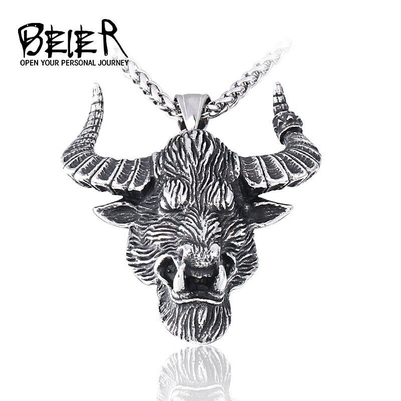 Beier 316L stainless steel Norse Viking Pendant Necklace Bull head animal Scandinavian odin amulet men jewelry LHP123