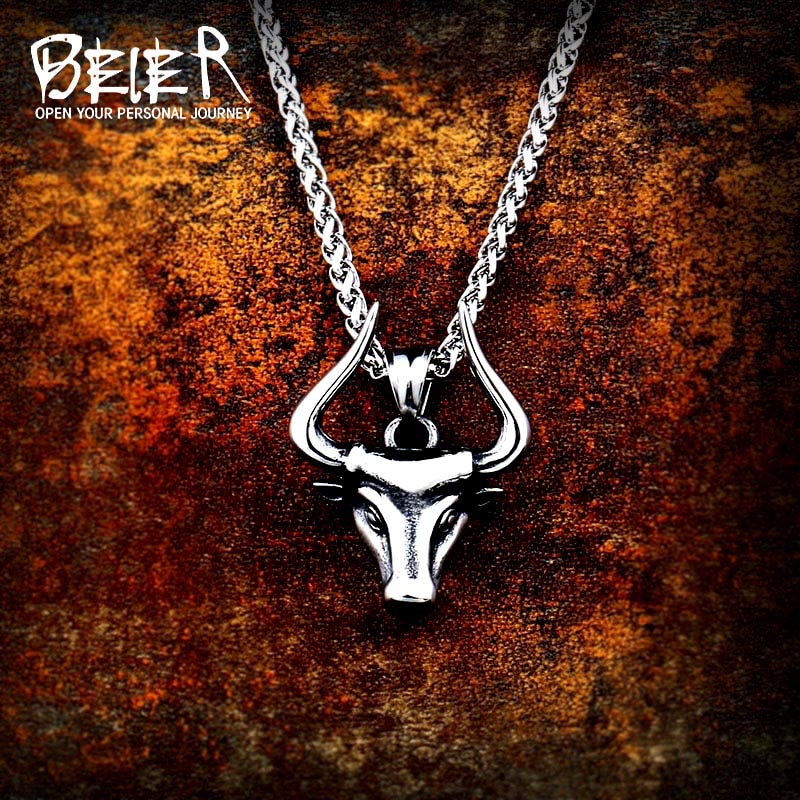 Beier 316L stainless steel Odin bull head Amulet nose Viking necklace pendant Men gift  Pagan animal Jewelry LP412