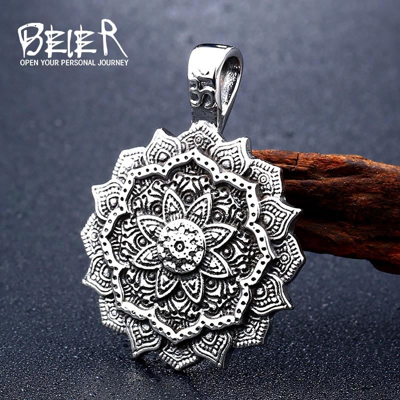 Beier 316L stainless steel Tibet Spiritual Necklace Tibet Mandala pendant Necklace geometry amulet Religious jewelry LP310