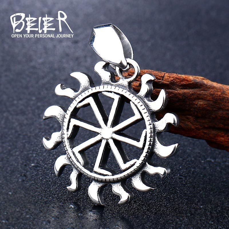 Beier 316L stainless steel Viking Solar Amulet pendant Necklace Nordic Charm Slavic Star Lada Sign Pendants Talisman  LP306