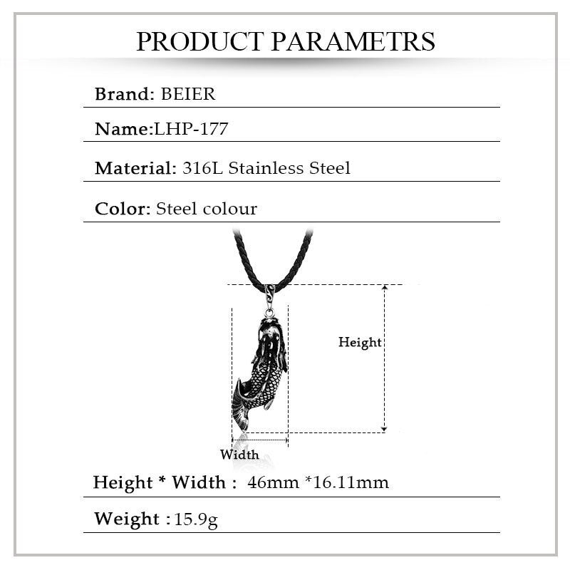 Beier Punk Vintage Women Men Luck Fish Stainless Steel Pendant Chain Necklace Jewelry LHP177