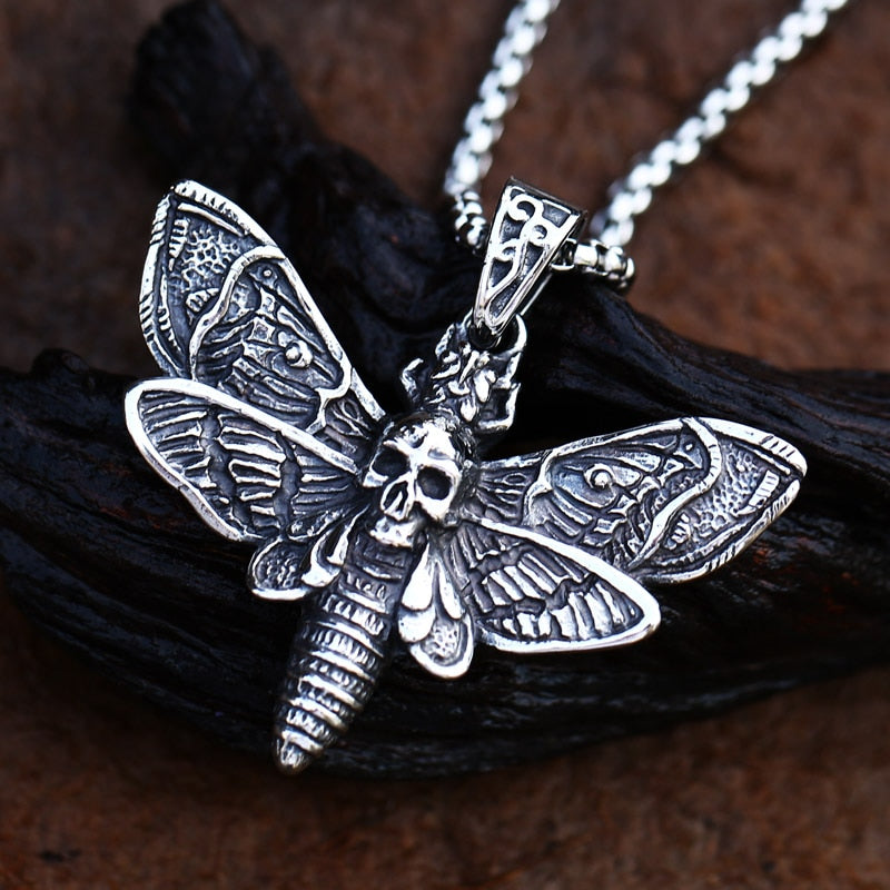 Beier  Stainless Steel Death Head Skull Butterfly Moth Pendant necklace For Man Punk good detail Animal Jewelry BP8-592