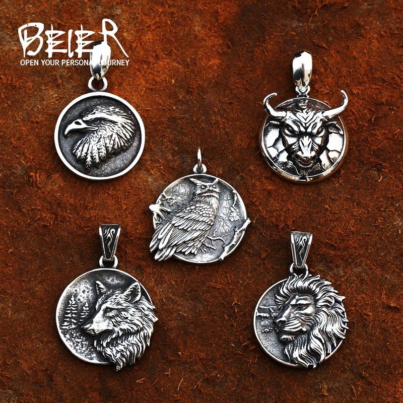 Beier  Stainless Steel Punk good detail Animal Jewelry Emboss Eagle head Pendant necklace For Man  BP8-653