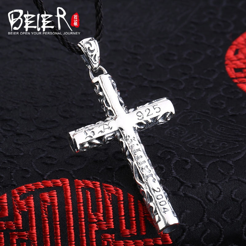 Beier store  thai silver color cross pendant necklace jewelry free give rope for man women Gift A2473