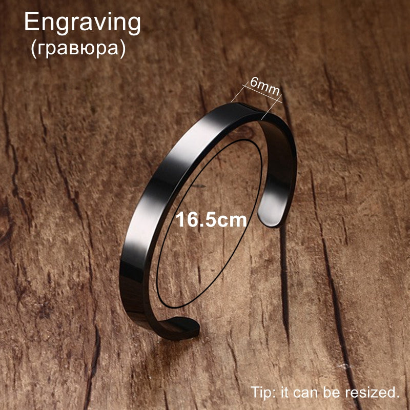 Bangle for Women 316L Stainless Steel Fine Jewelry C Shape Black Cuff Silver Color Open Couple Bracelet Father Gift Hot